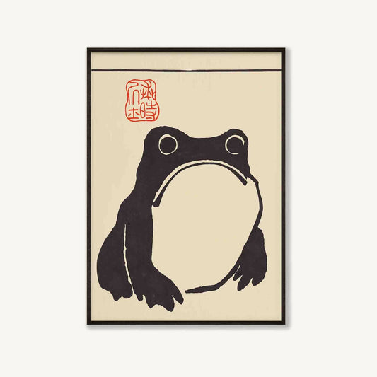 Vintage Japanese Frog in Matte Black Frame | Atollo Printshop