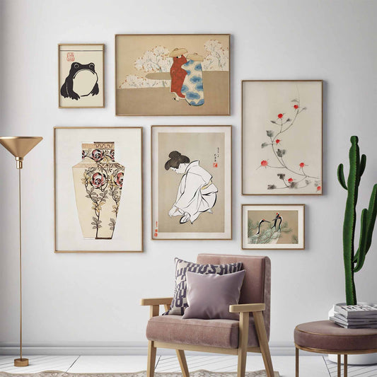 Japanese Neutral Tones Gallery Wall art print displayed in a room setting | Atollo Printshop