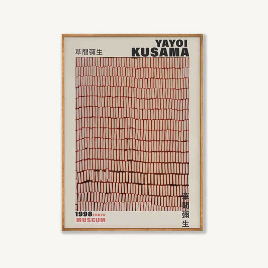 Yayoi Kusama – Red Lines in Tasmanian Oak Frame | Atollo Printshop