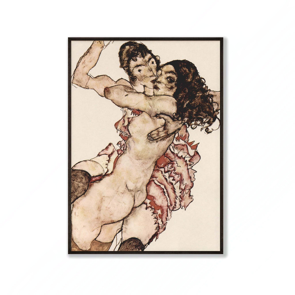 Egon Schiele – Lovers in Matte Black Frame | Atollo Printshop