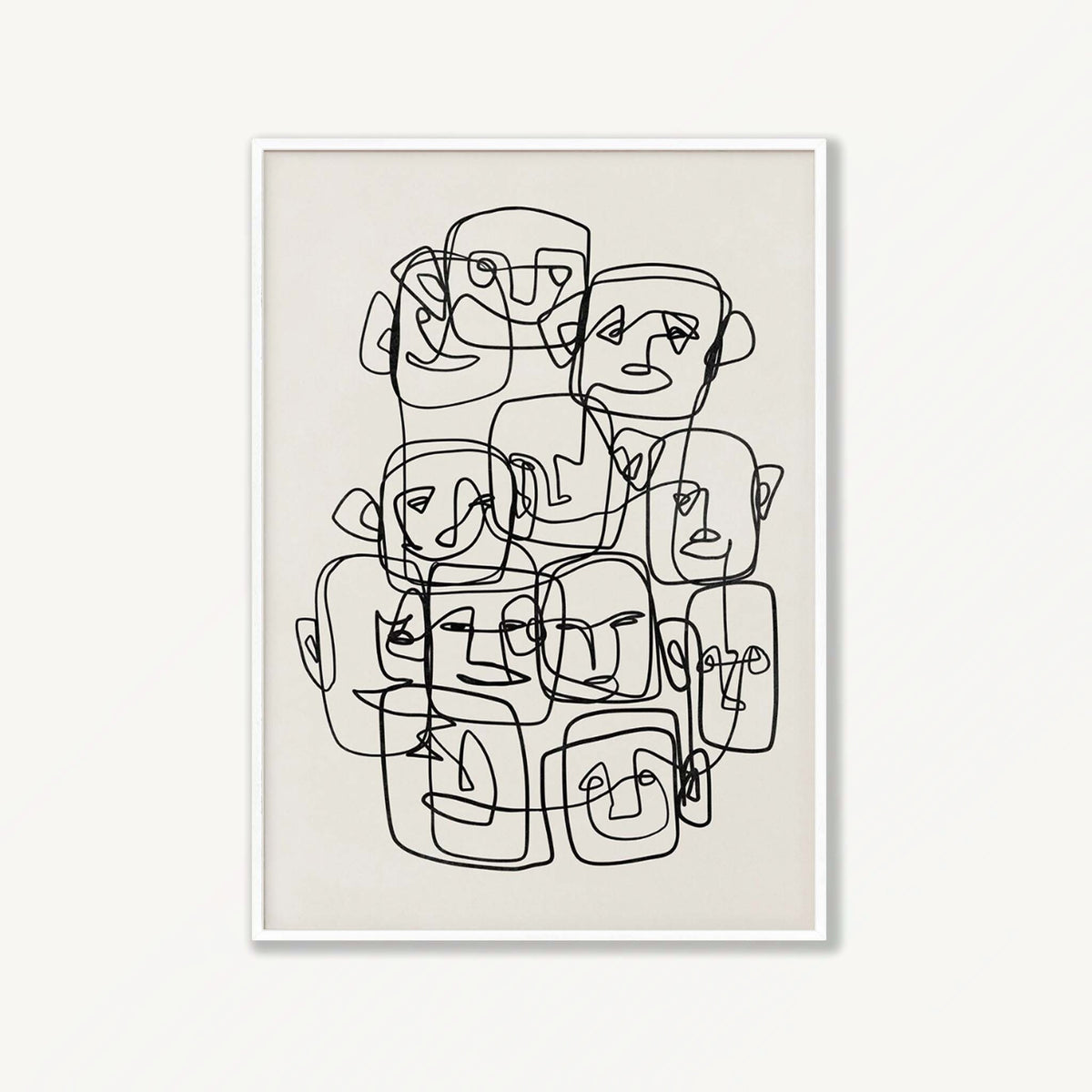 Minimal Faces Line Art in Matte White Frame | Atollo Printshop