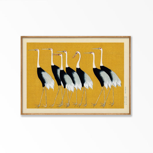 Ogata Korin Orange Cranes Japanese in Tasmanian Oak Frame | Atollo Printshop