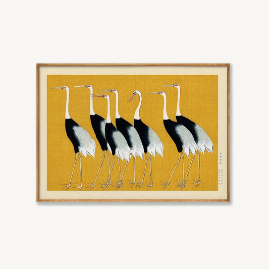 Ogata Korin Orange Cranes Japanese in Tasmanian Oak Frame | Atollo Printshop