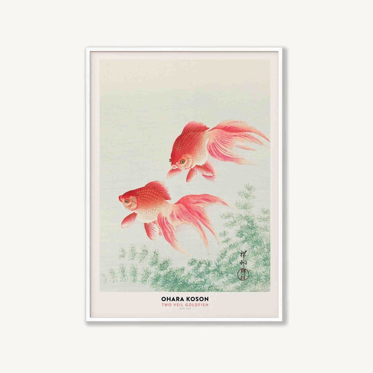 Two Goldfish by Ohara Koson in Matte White Frame | Atollo Printshop
