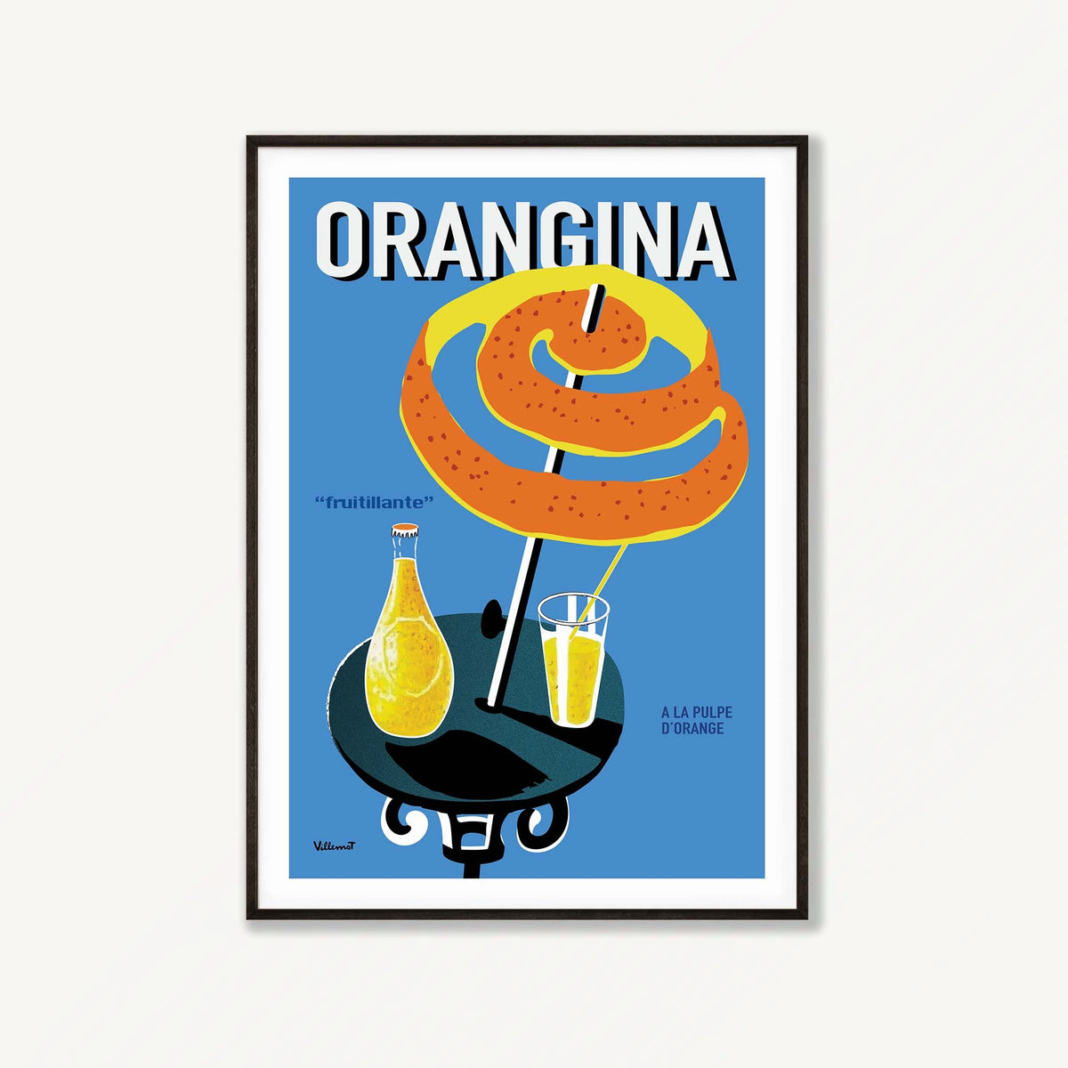 Orangina by Bernard Villemot in Matte Black Frame | Atollo Printshop