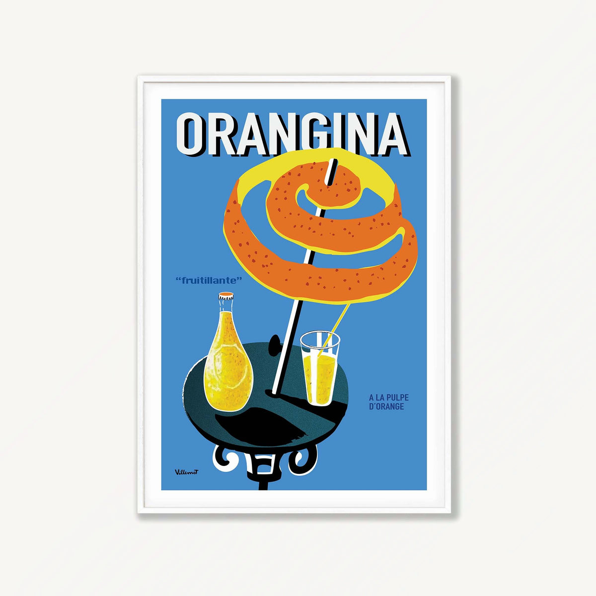 Orangina by Bernard Villemot in Matte White Frame | Atollo Printshop