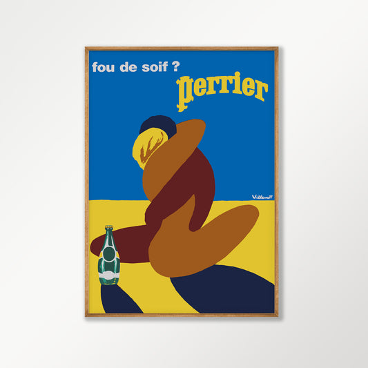 Fou De Soif? Perrier Advertisement art print displayed in a room setting | Atollo Printshop