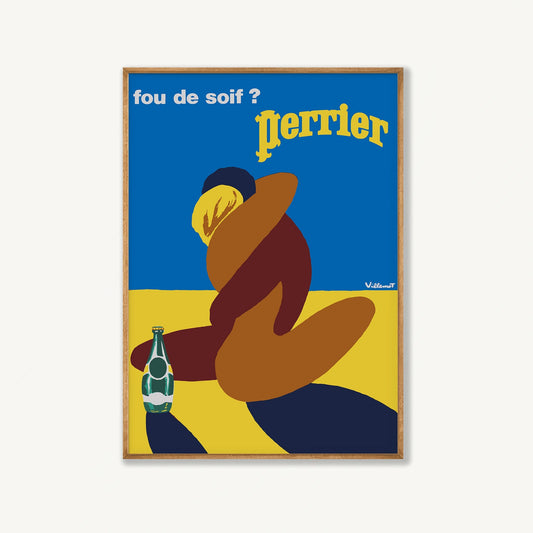 Fou De Soif? Perrier Advertisement art print displayed in a room setting | Atollo Printshop