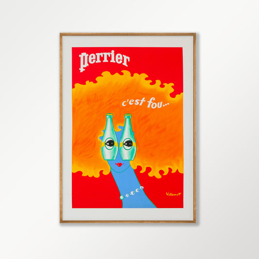 Perrier 'C'est Fou' by Villemot in Tasmanian Oak Frame | Atollo Printshop