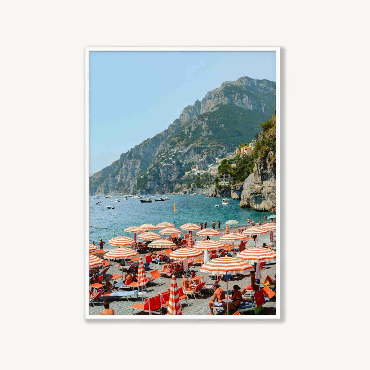 Positano Beach Umbrellas in Matte White Frame | Atollo Printshop