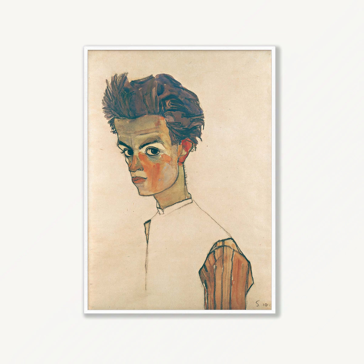 Egon Schiele – Self Portrtait in Matte White Frame | Atollo Printshop