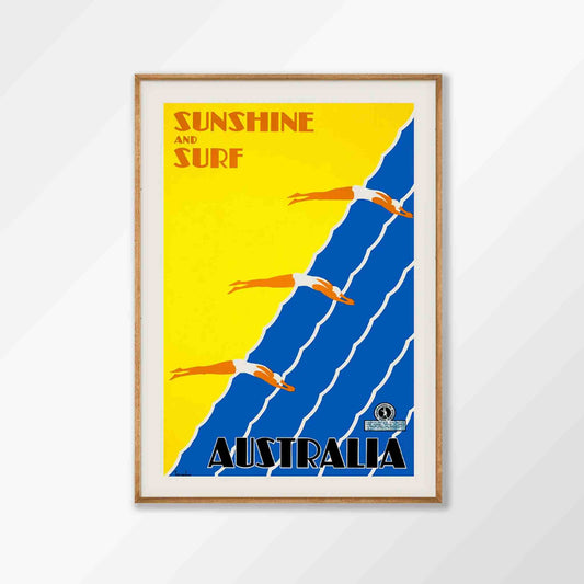 Sunshine and Surf Australia Travel in Tasmanian Oak Frame | Atollo Printshop