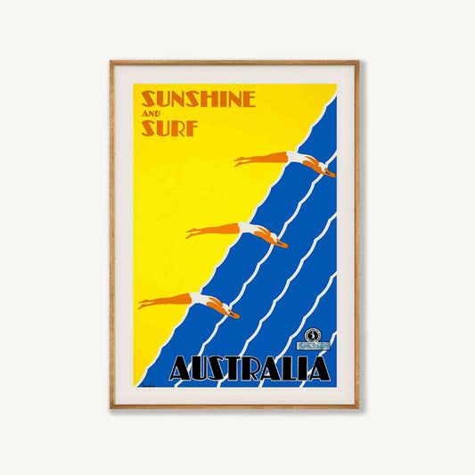 Sunshine and Surf Australia Travel in Tasmanian Oak Frame | Atollo Printshop
