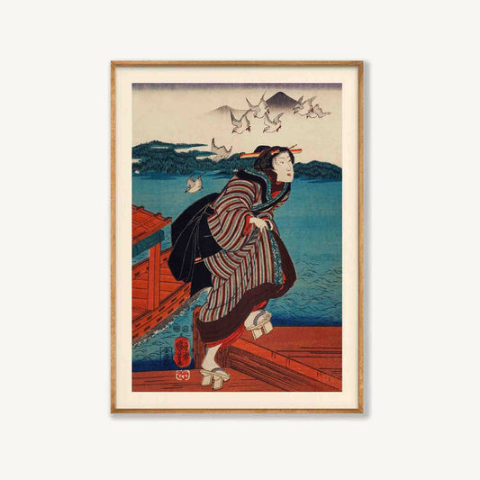 Japanese Woodblock Man in Tasmanian Oak Frame | Atollo Printshop