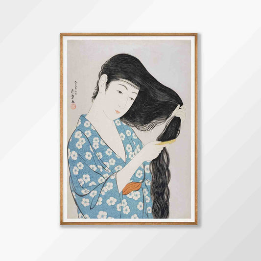 Japanese Woodblock Woman in Tasmanian Oak Frame | Atollo Printshop