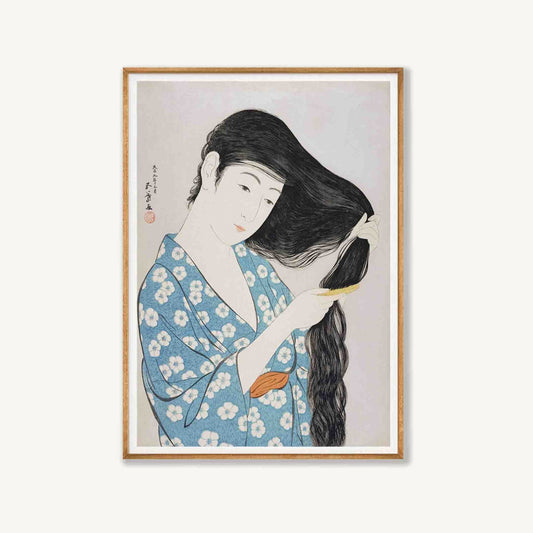 Japanese Woodblock Woman in Tasmanian Oak Frame | Atollo Printshop