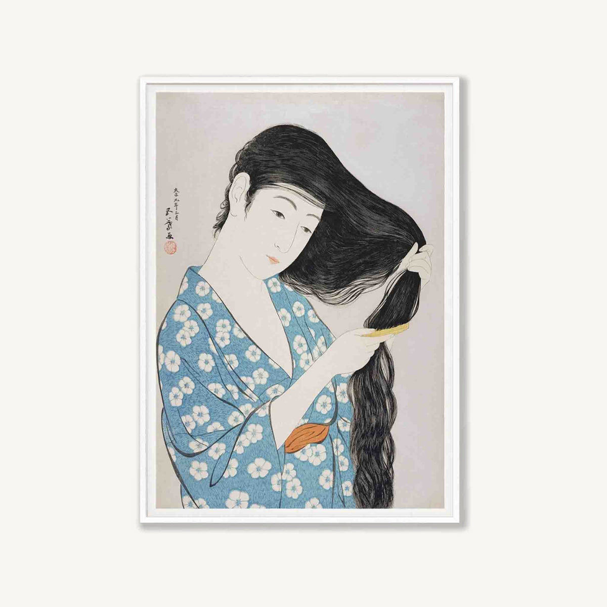 Japanese Woodblock Woman in Matte White Frame | Atollo Printshop