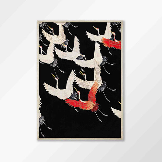 Red and White Japanese Cranes Poster